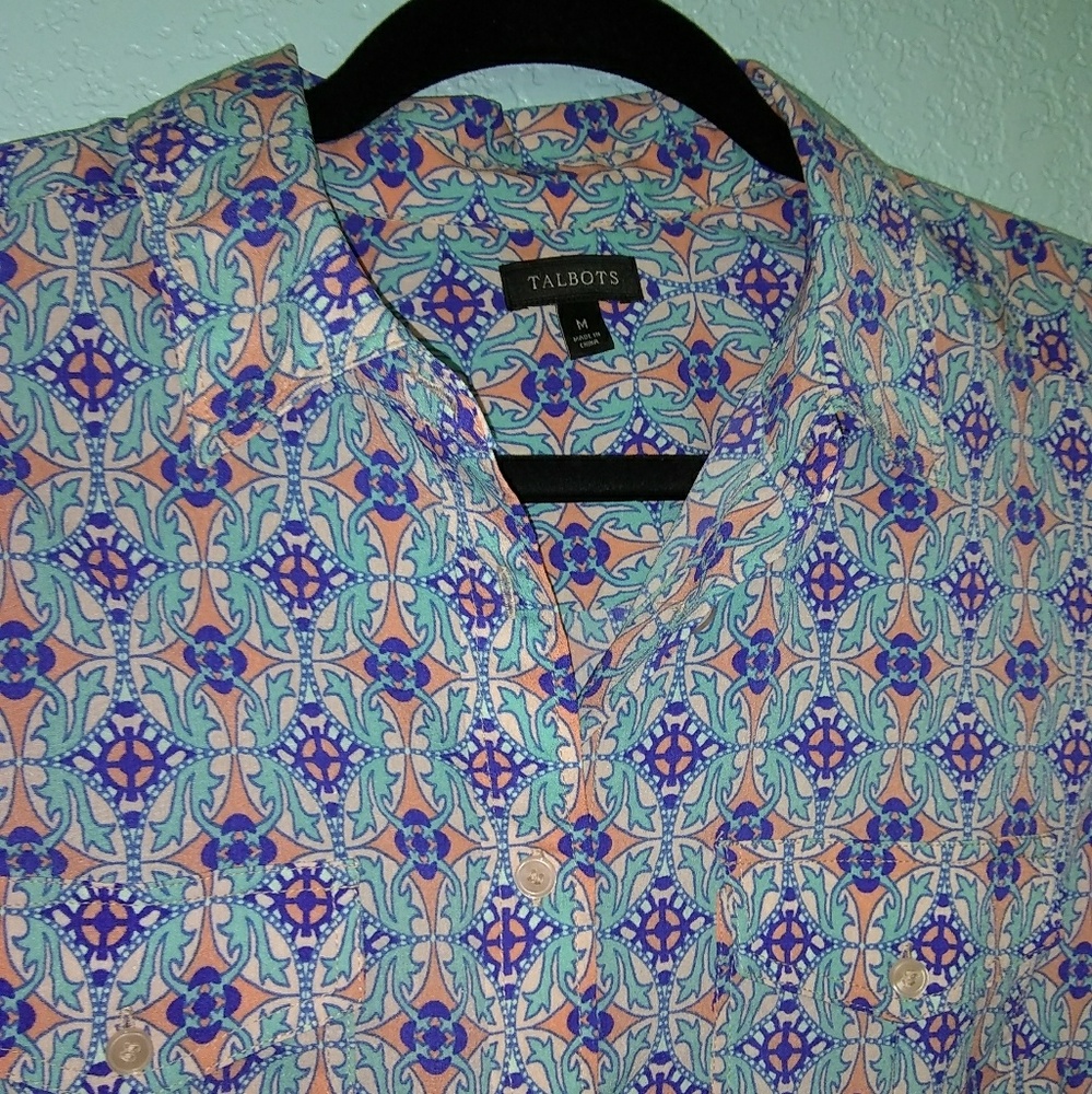 Talbots Paisley Pattern Button Down Blouse - image 1